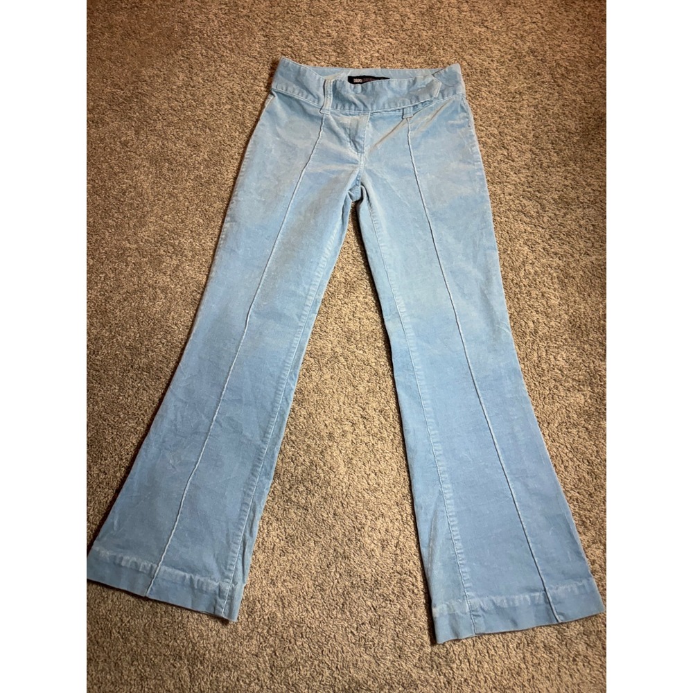 Blue Asphalt Womens Corduroy Flare Pants Light Blue Front Seam Stretch Size5 Y2K